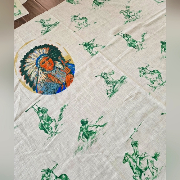Vintage Native American Print Fabric 3.5 Yards Green by Soverign Textiles Ltd. - Picture 1 of 7